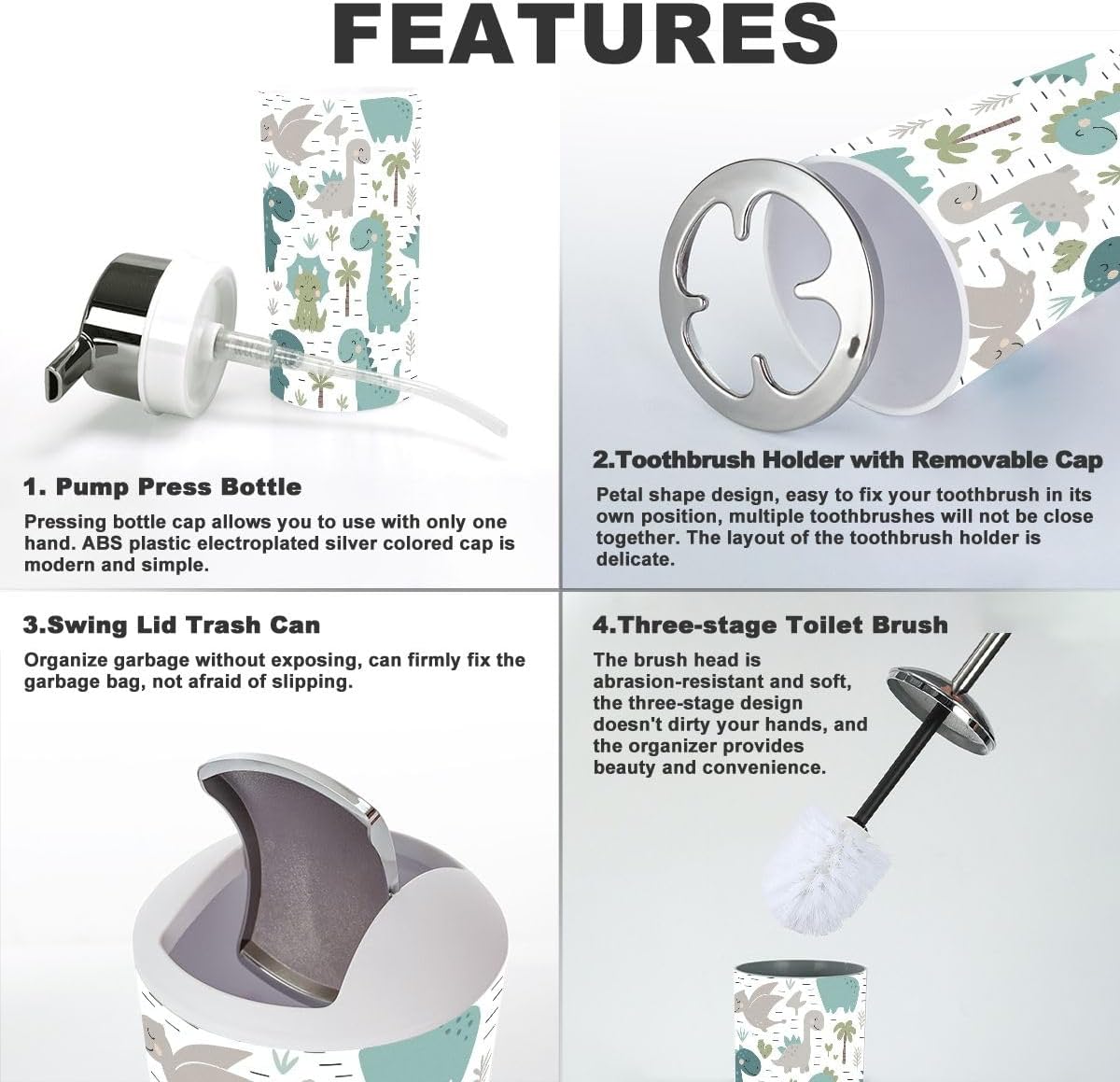 6 Piece Dinosaur Bathroom Accessory Set