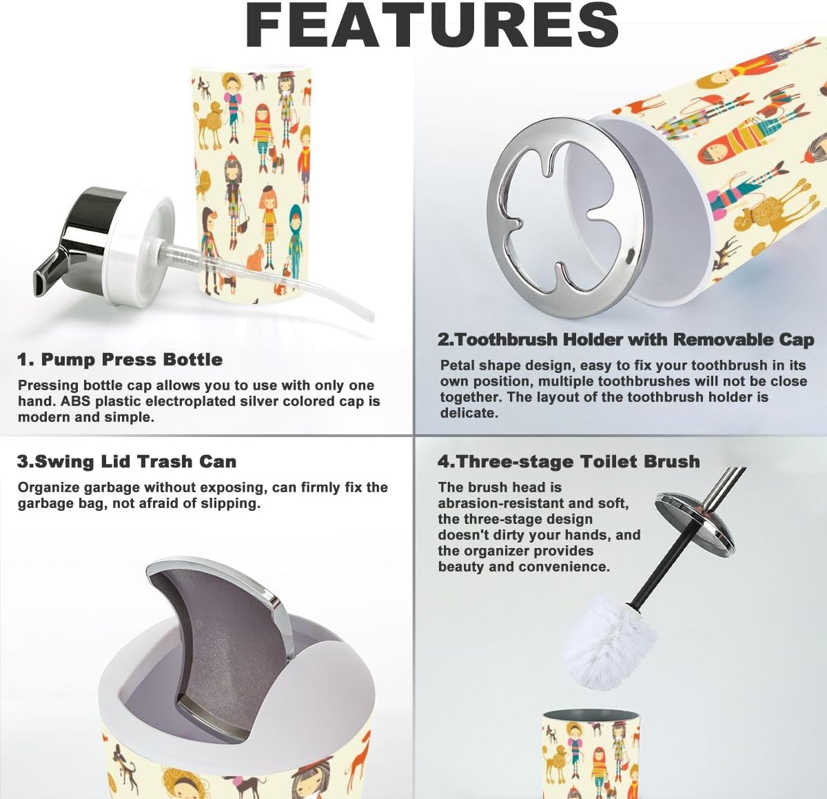 Bathroom Accessory Set 6 Piece for Girls Boys Dogs