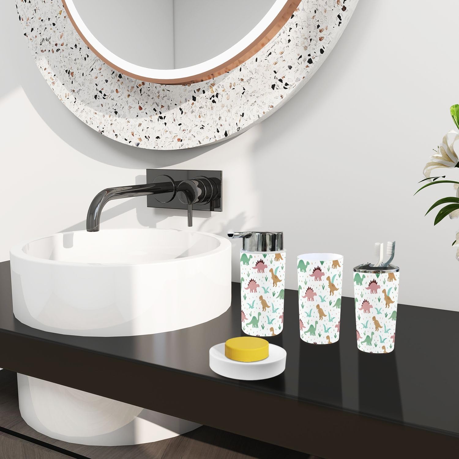 Bathroom Accessory Boho Dinosaurs Set 6 Piece