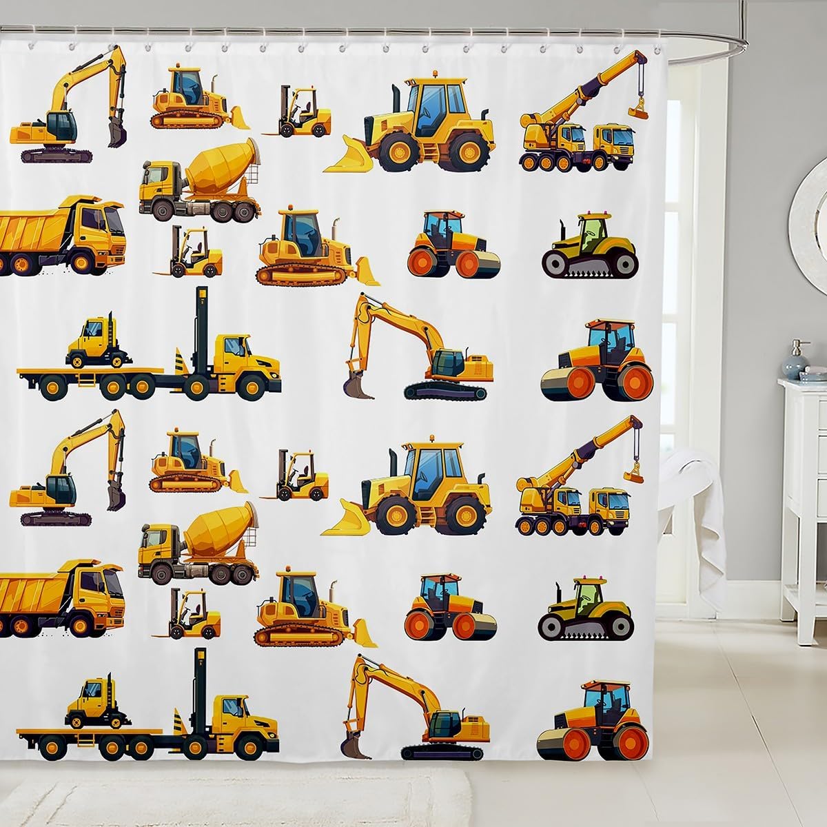 Construction Waterproof Shower Curtain for Kids 72x72