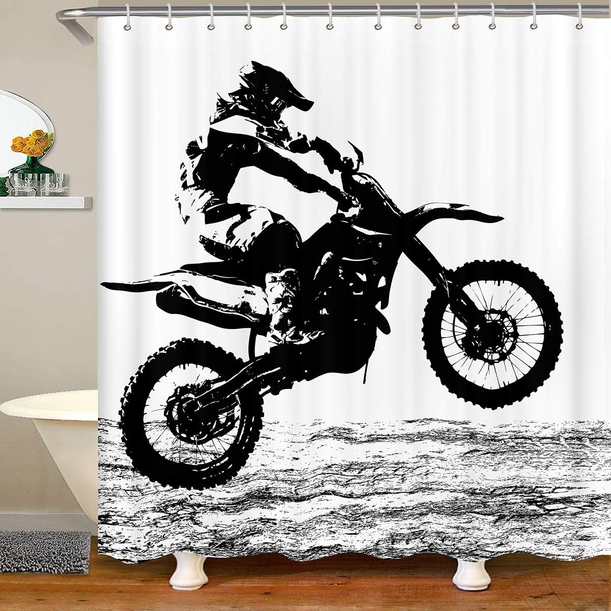 Dirt Bike Shower Curtain for Extreme Sport