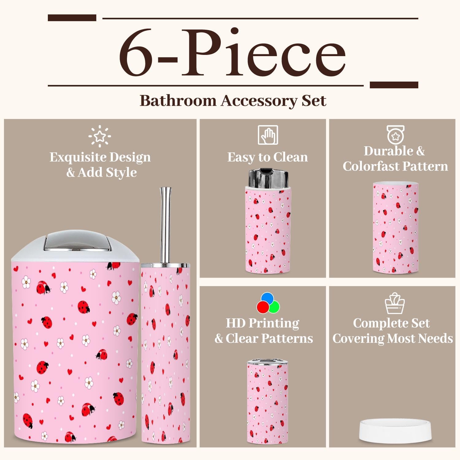 6-Piece Bathroom Set with Botanical Orrery Pattern