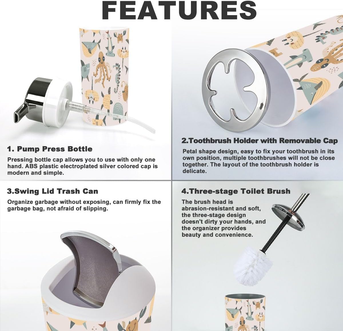 Bathroom Accessories 6-Piece Seashorse Set