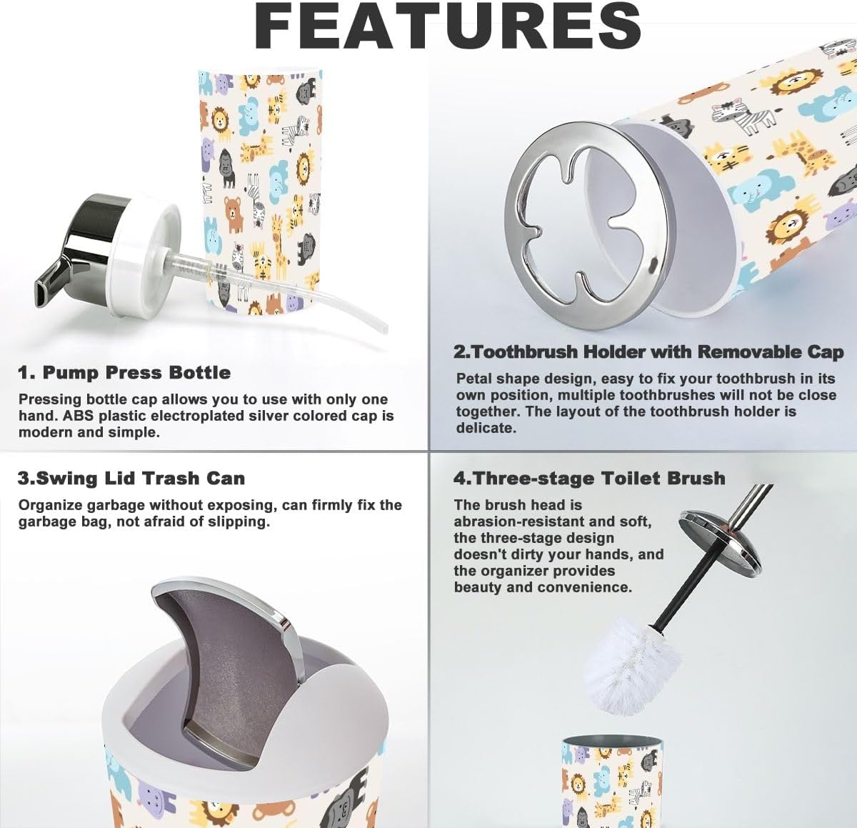 Stylish 6-Piece Bathroom Set for Kids Durable Clean