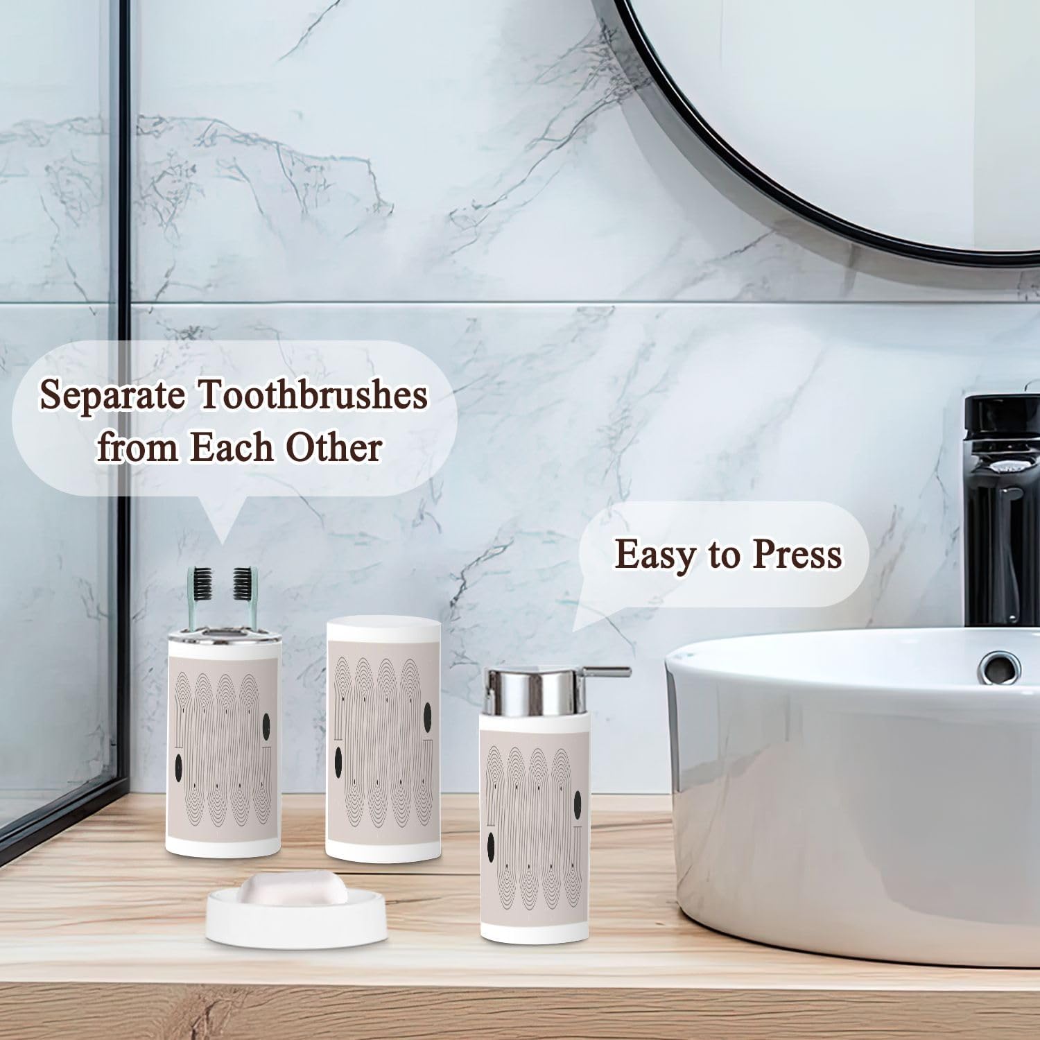 6-Piece Boho Bathroom Set Geometric Handmade Design