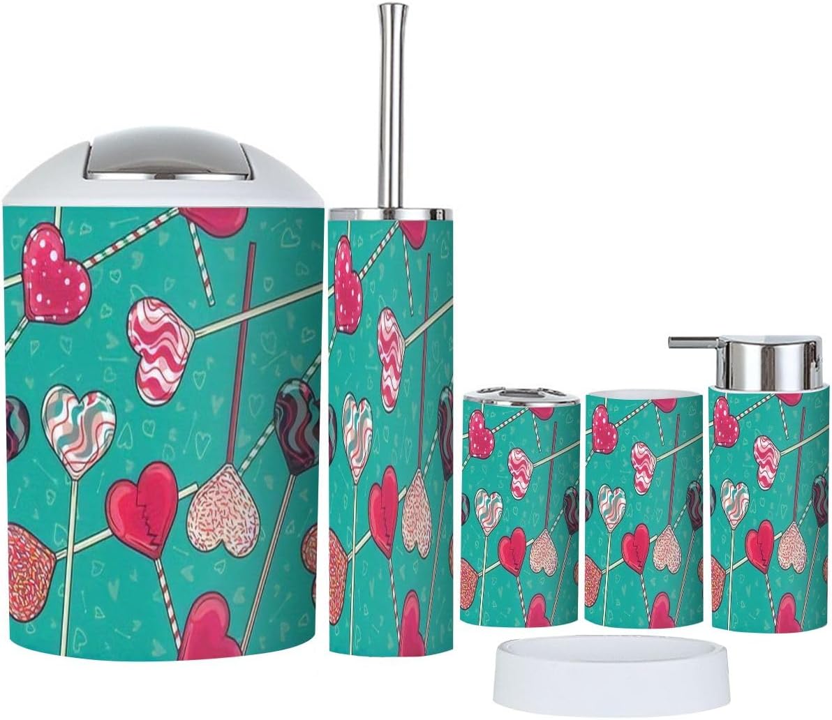 Stylish 6-Piece Organized Bath Accessories with Heart Design
