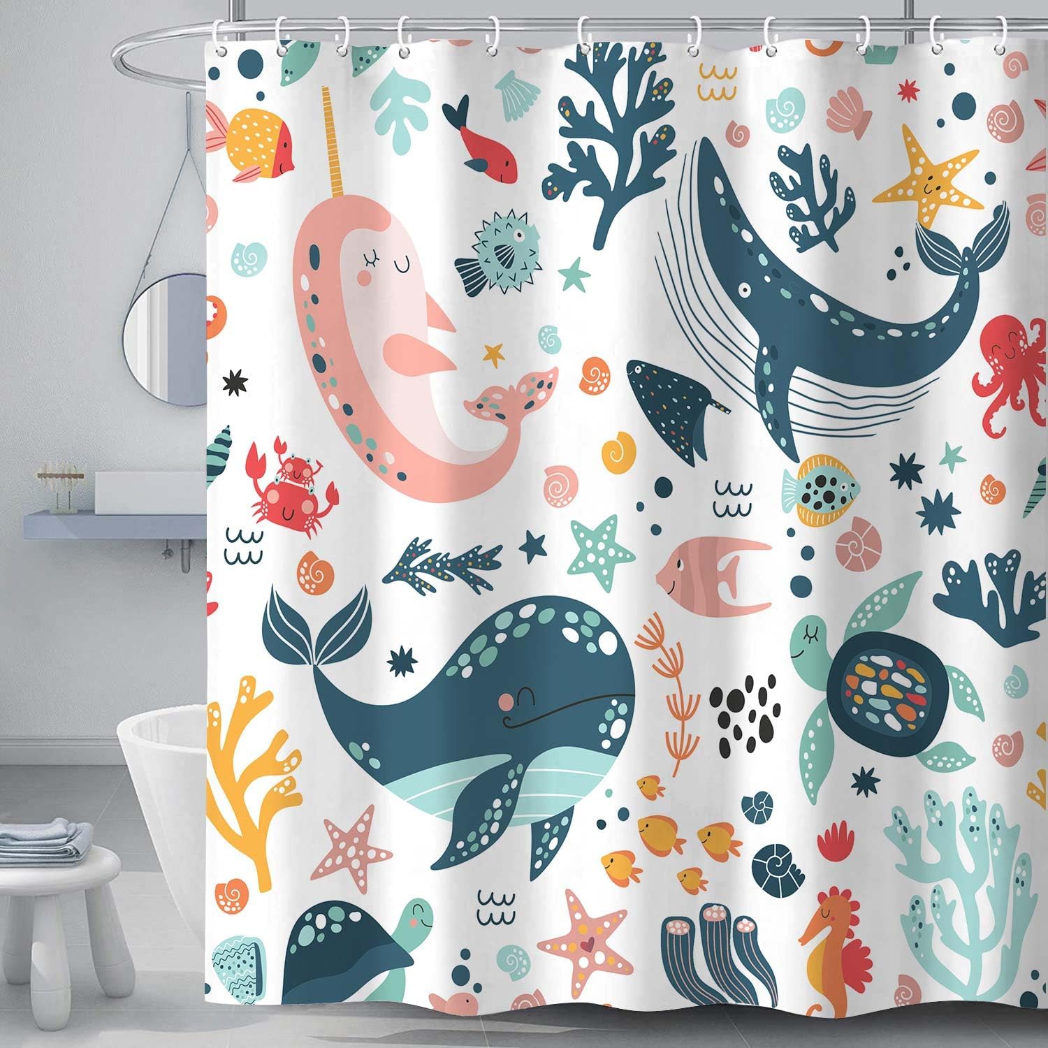 Torich Kids Fun Bathtime decor with Whales Fish