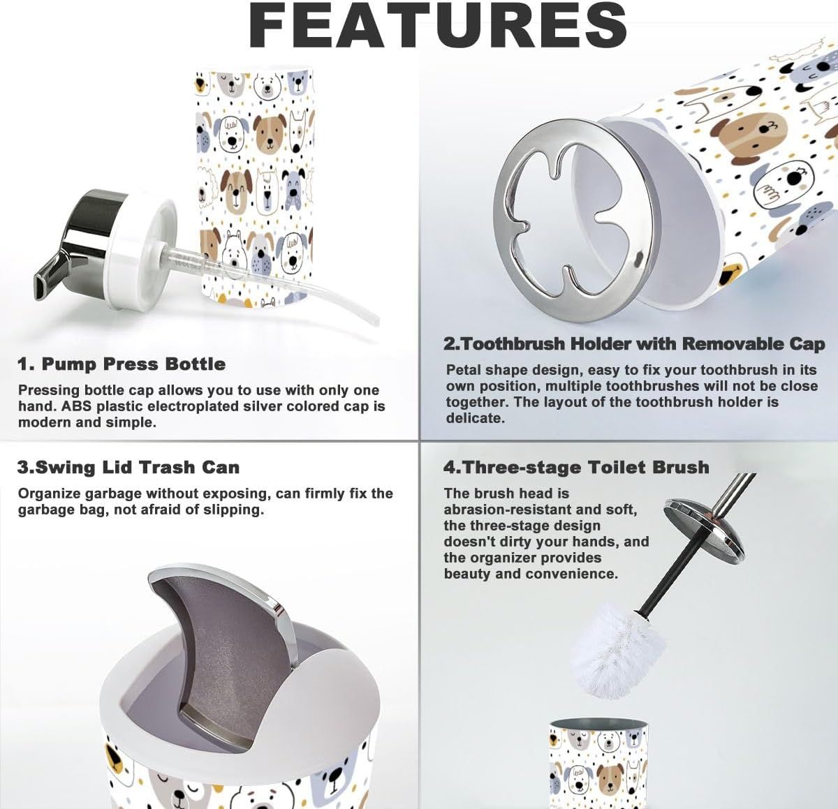 Sturdy Scandinavian Bathroom Set for Kids 6 Piece Childish Design with SoftOTH