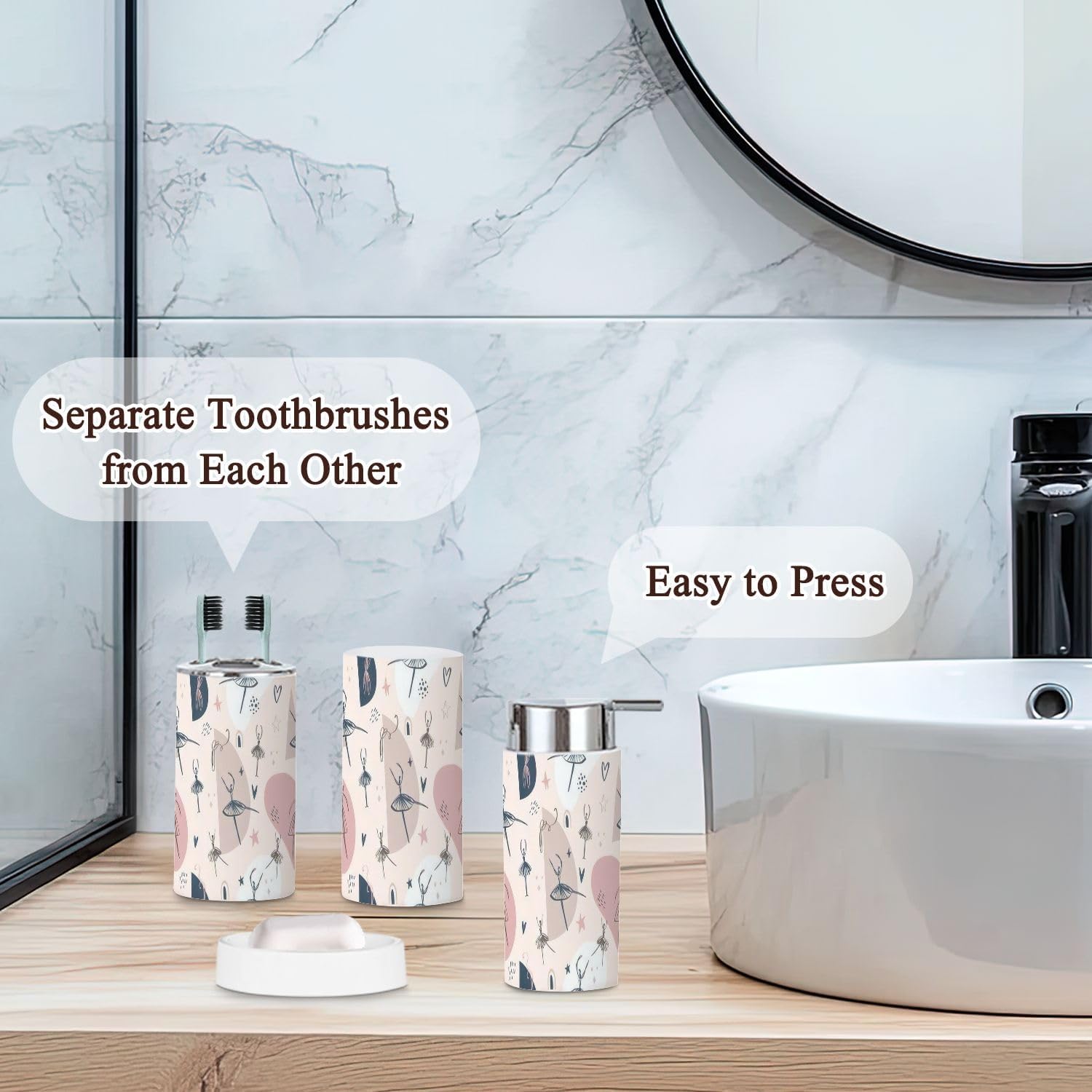Bathroom Storage Set 6 Pcs Childish Ballerina Design for Organization