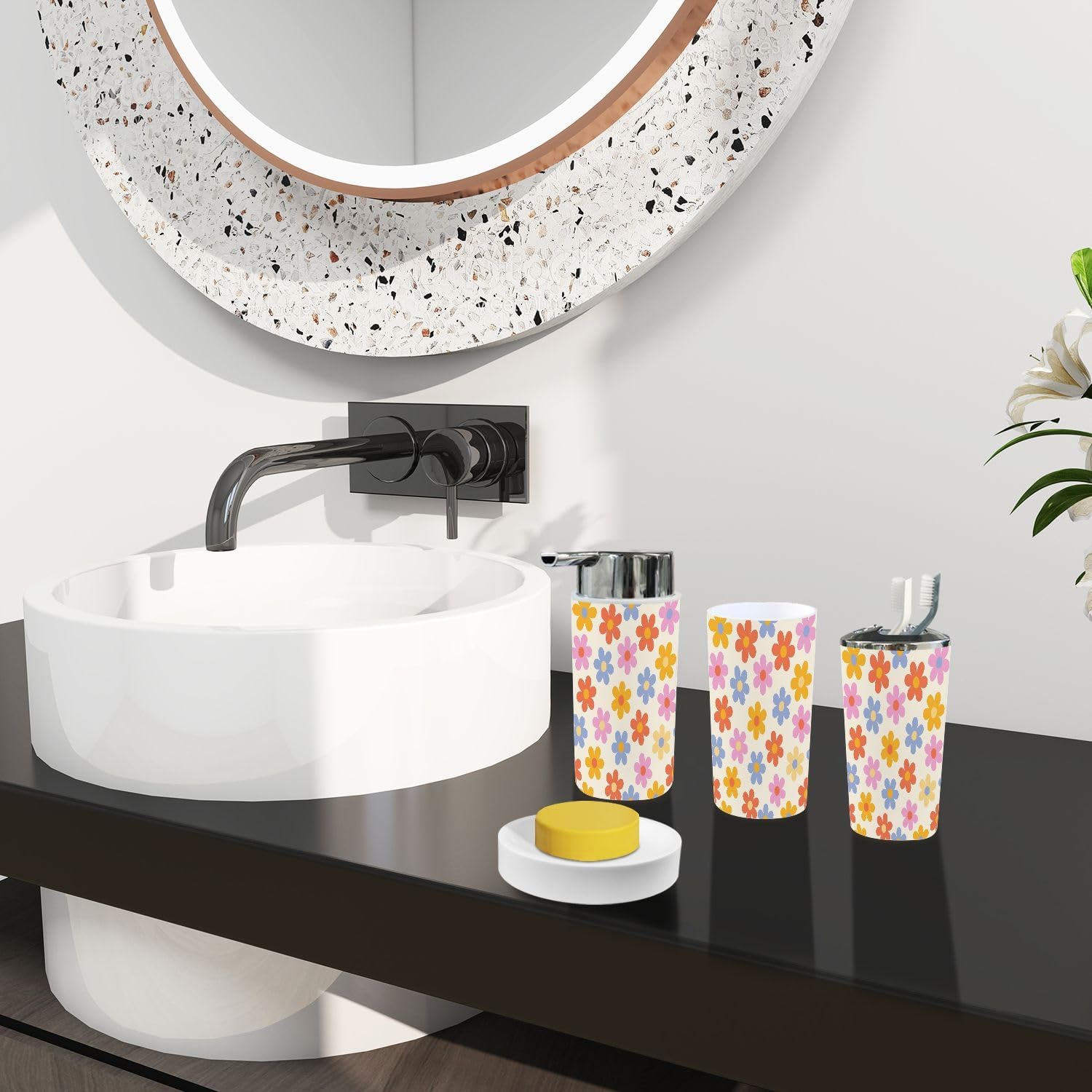 Boho Floral Bathroom Accessory Set 6 Piece