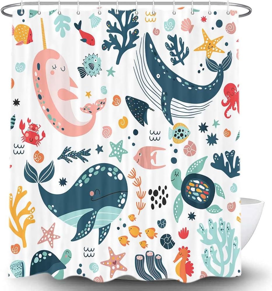 Torich Kids Fun Bathtime decor with Whales Fish