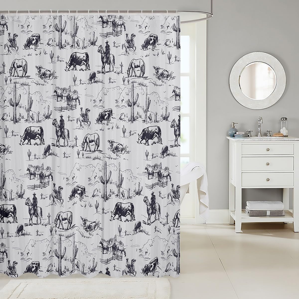 Feelyou 72x78 Western Bathtub shower curtain with desert cactus pattern