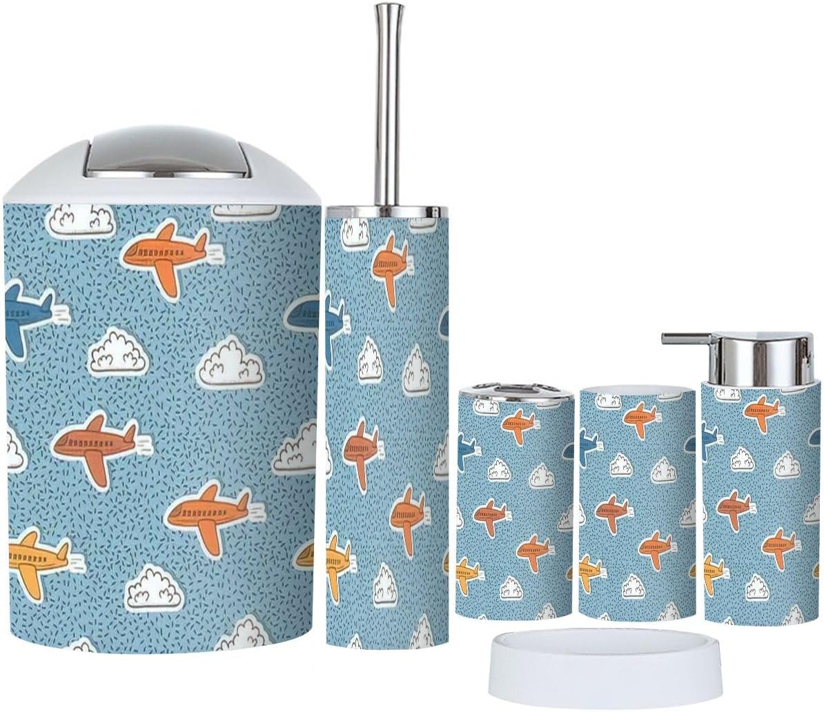 6-Piece Retro Airplane Clouds Bathroom Accessory Set for Kids