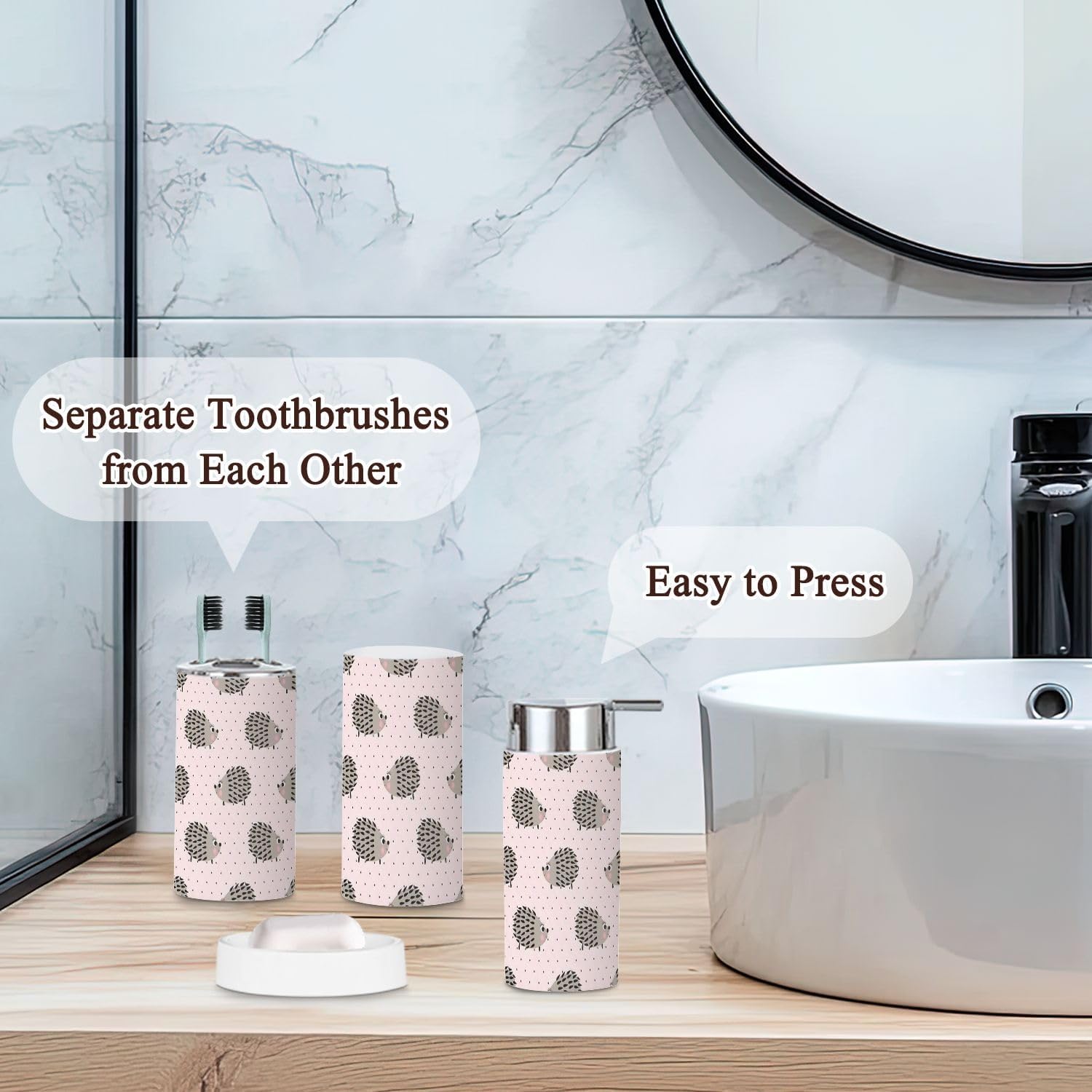 6-Piece Bathroom Accessories Set Hedgehog Design Pinkessential