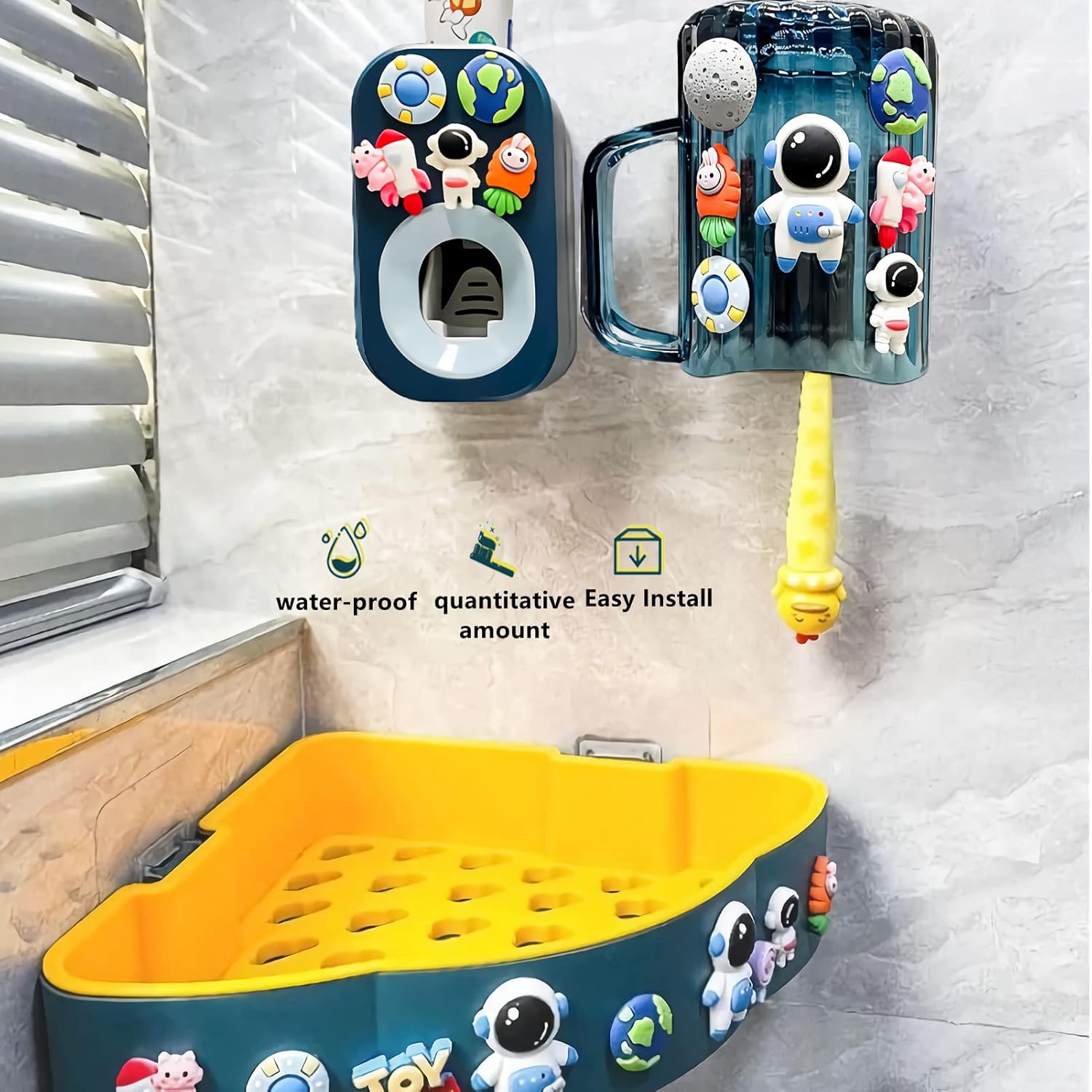 Mr Thumbs 3 Piece Wall Mounted Toothpaste Dispenser Set
