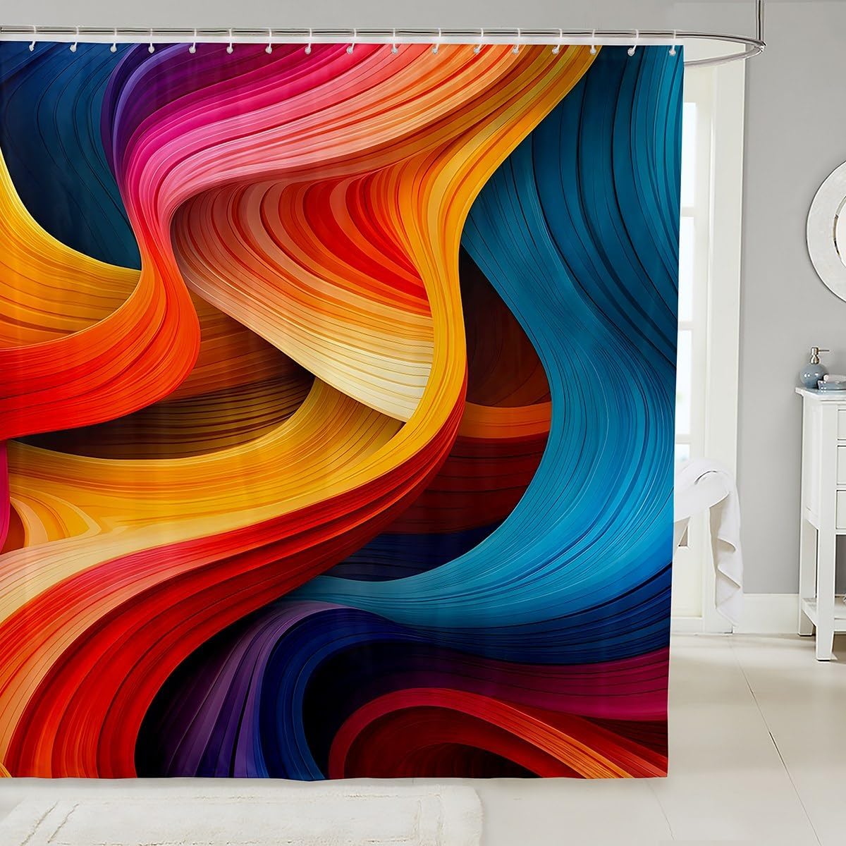 Feelyou Rainbow Bath Curtain Set 72x78 inch for Kids Teens