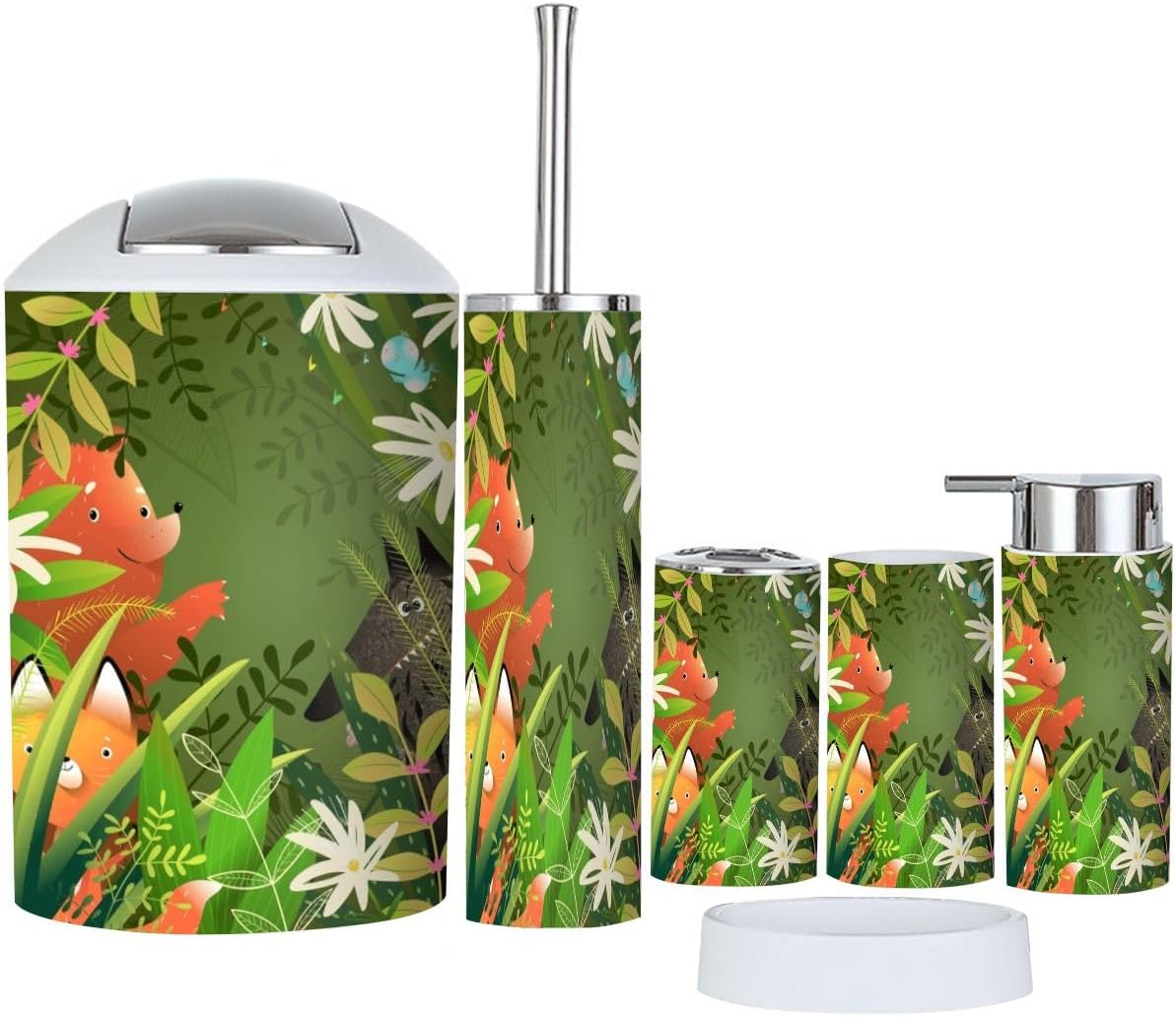 Cute Forest Animals Bathroom Accessory Set 6 Piece