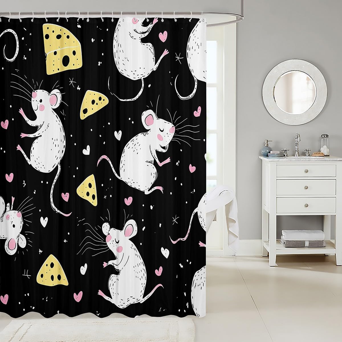 Kids Cute Cartoon Mouse Bath Curtain with Hooks