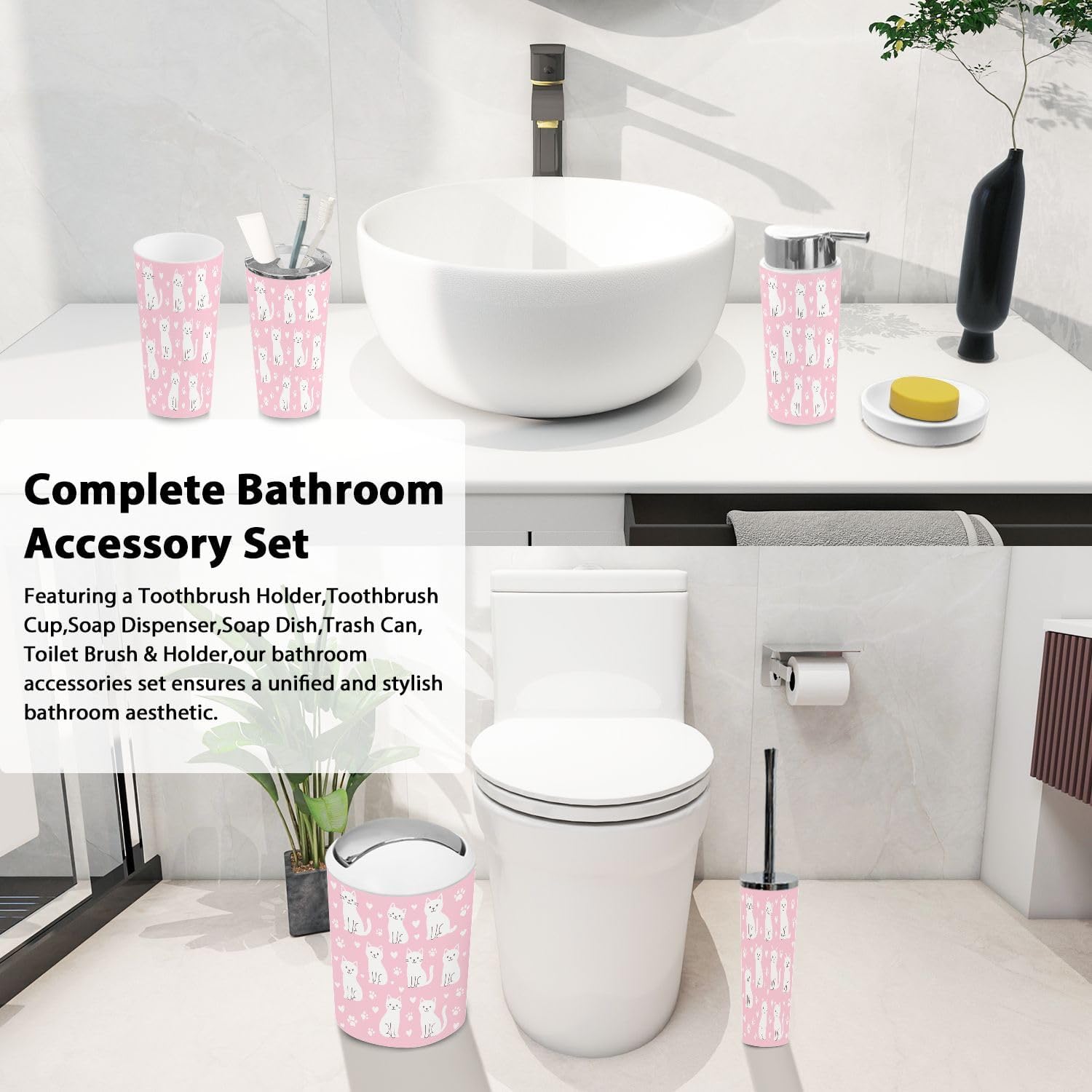 6-Piece Boho Modern Set for Stylish and Efficient Bathroom Use
