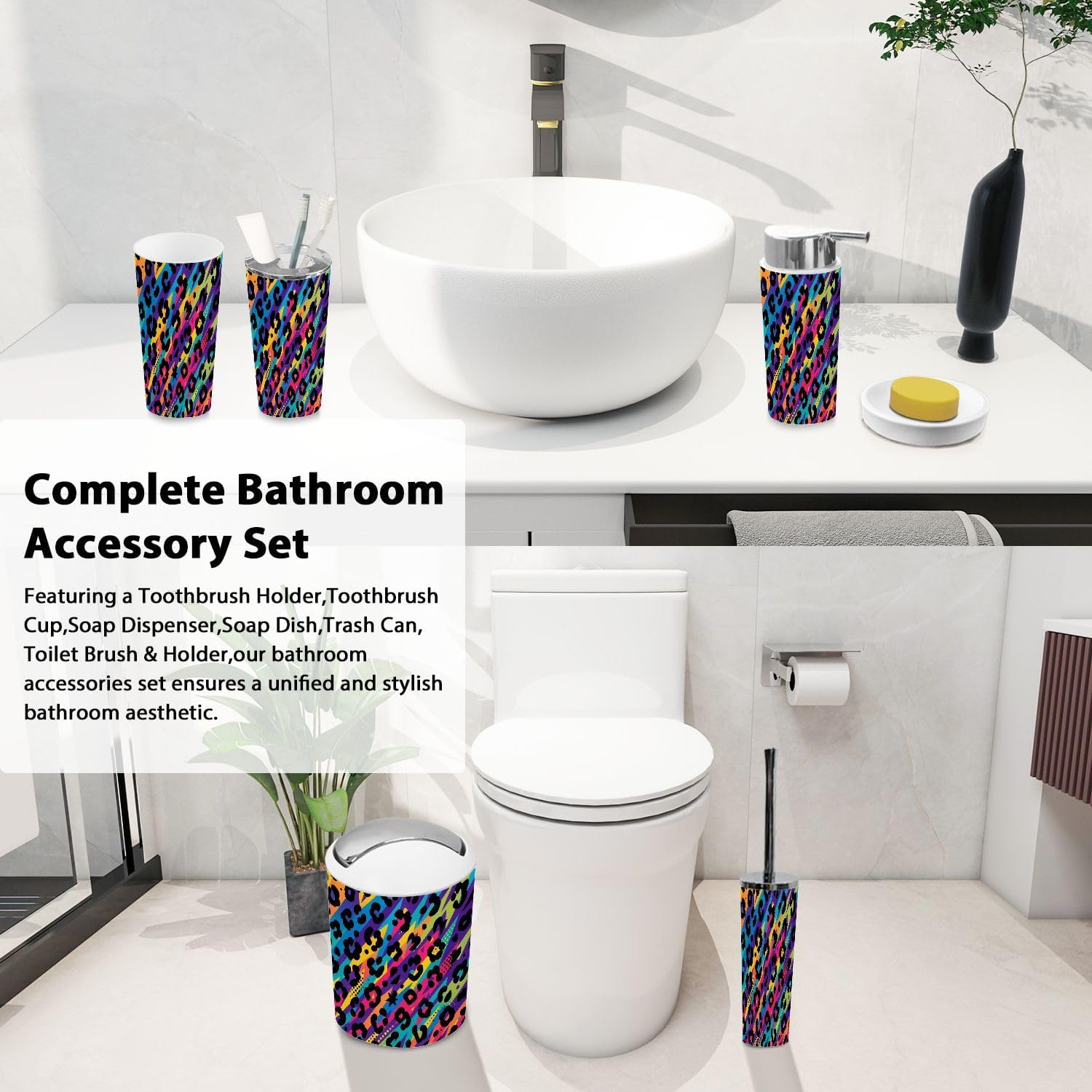 Bath 6-Piece Boho Set Leopard Print