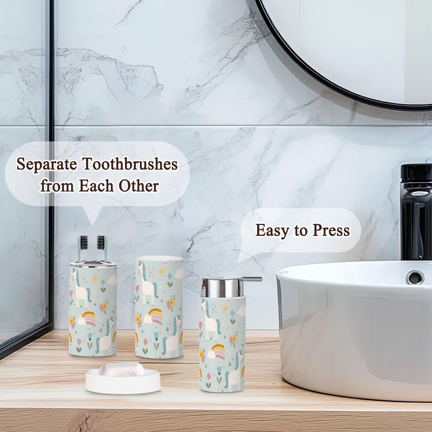 6-Piece Bathroom Accessories Set - Cute Flower Design for Modern Bathrooms