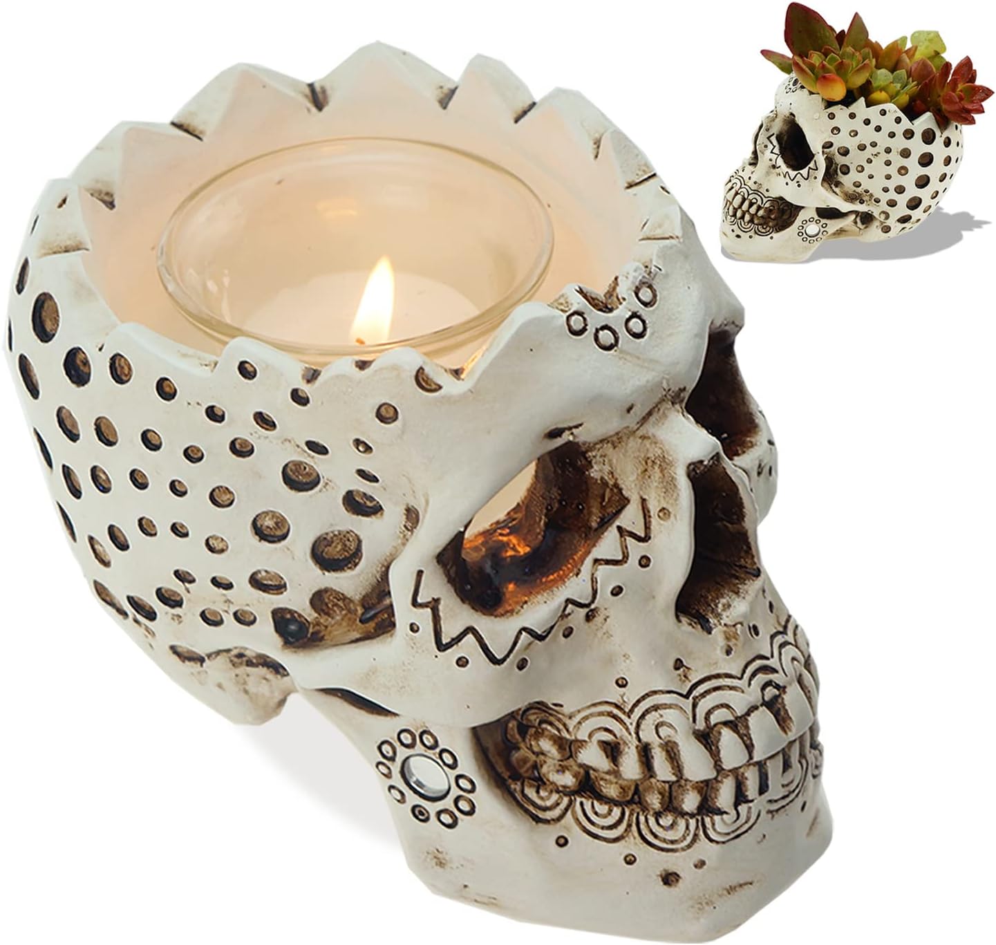 Gothic Skull Candle Holder - Halloween Decor - 59-inch Tealight Planter