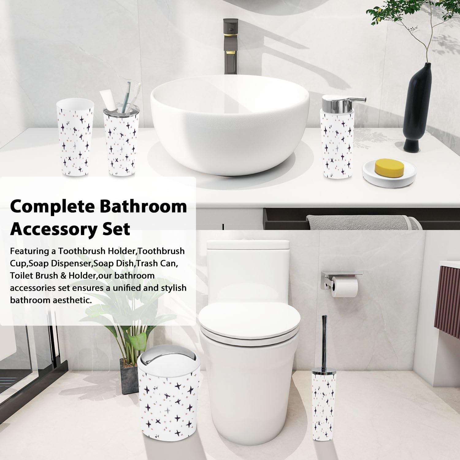 Stylish Boho Bathroom Accessory Set with 6 Pieces