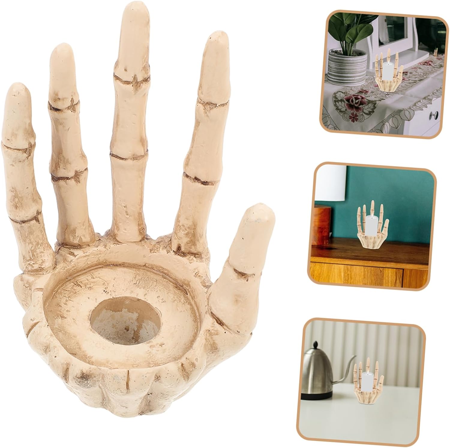 Halloween Skull Candle Holder Resin Skeleton Hand Tea Light Stand