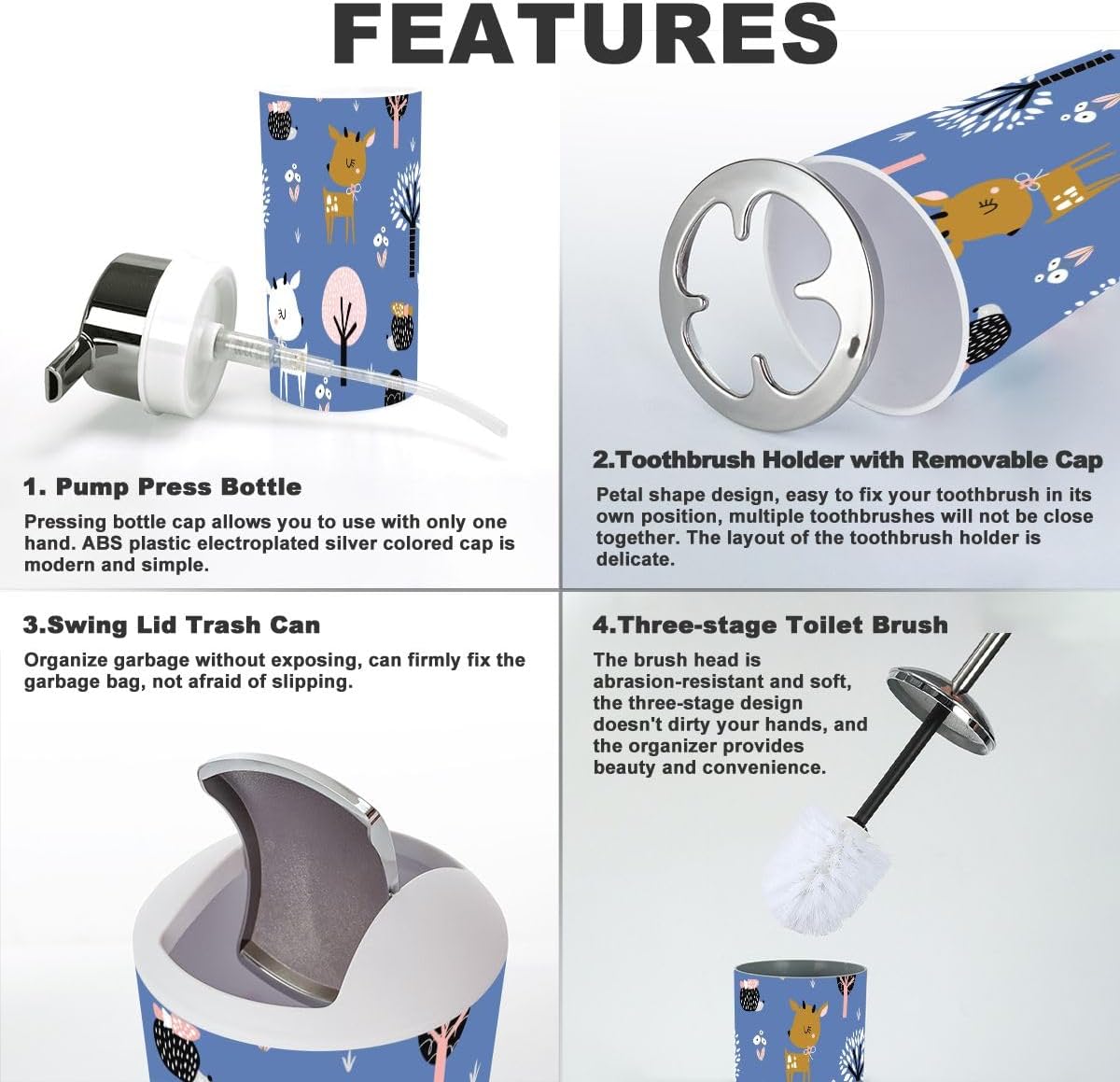 Seamless childish pattern bathroom accessory set