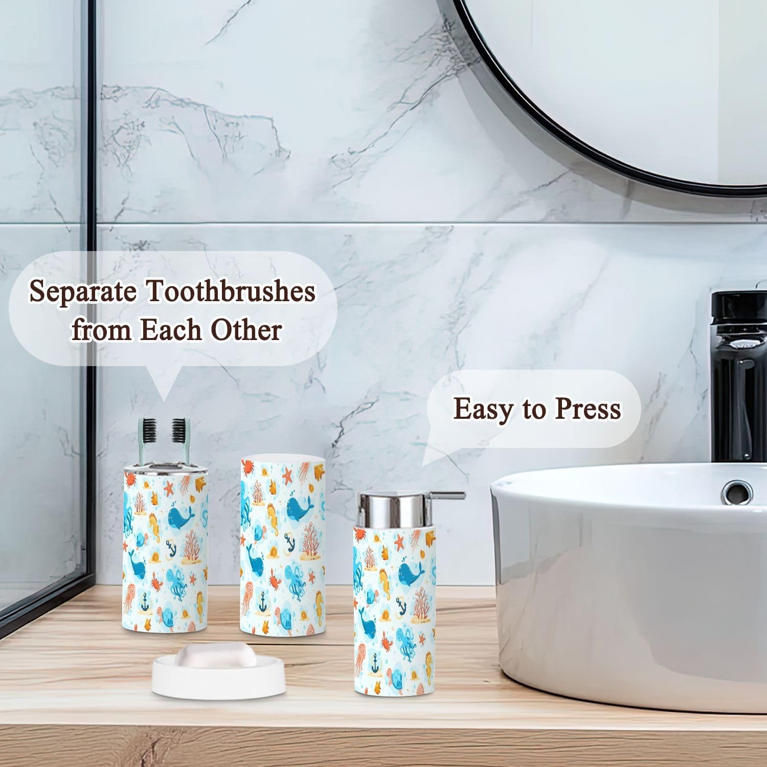 Ocean Life 6 Pcs Bathroom Accessories Set