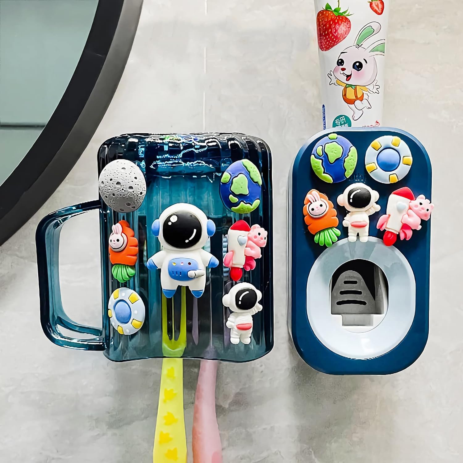 Mr Thumbs 3 Piece Wall Mounted Toothpaste Dispenser Set