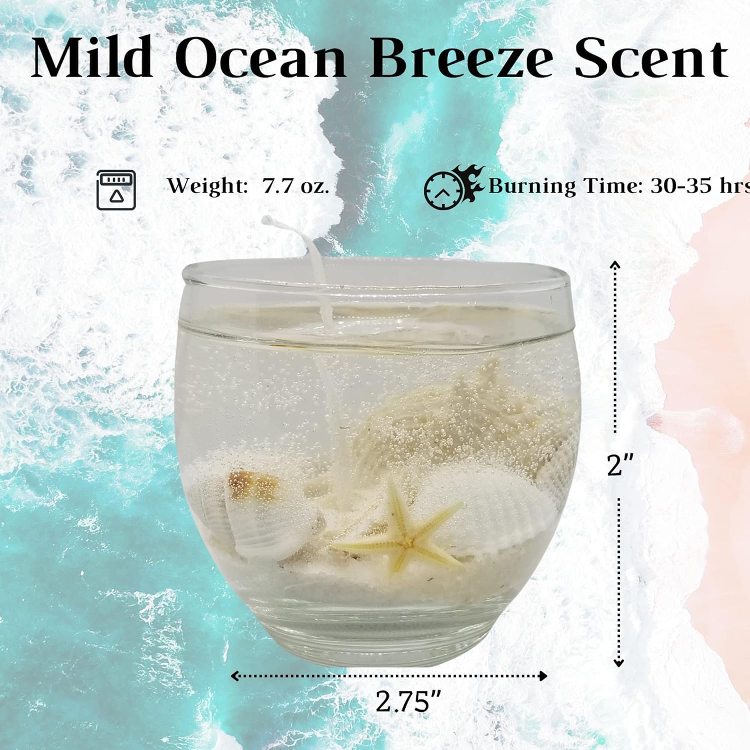 Handmade Seashell Scented Gel Candle in Glass Jar