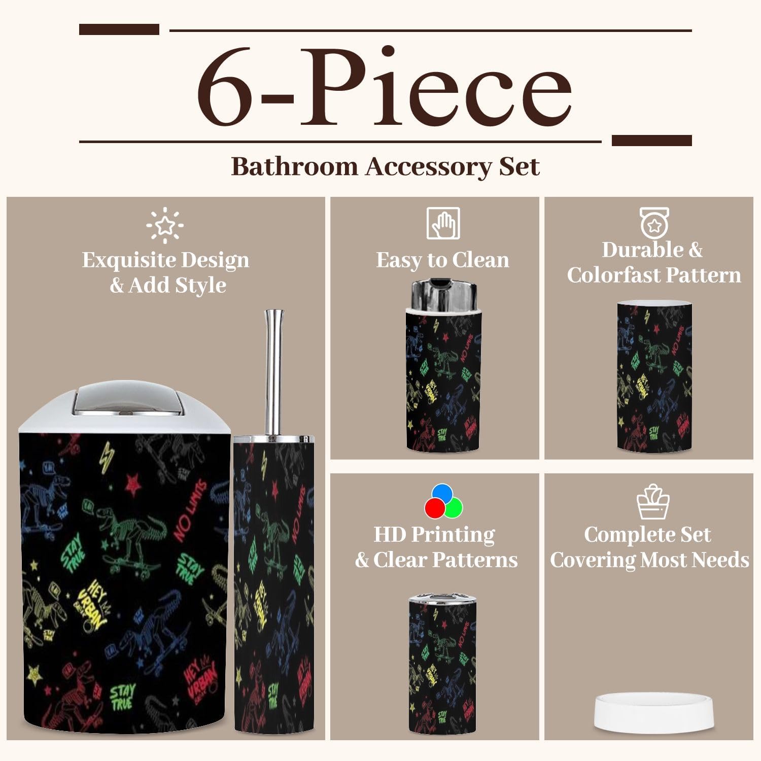 Dinosaur Skateboard Bathroom Set