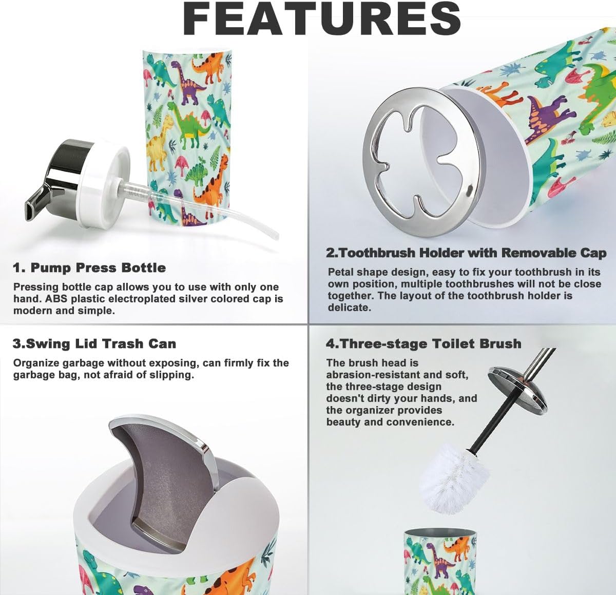 6-Piece Dinosaur-themed Boys Bathroom Accessories with Eco-Friendly Material