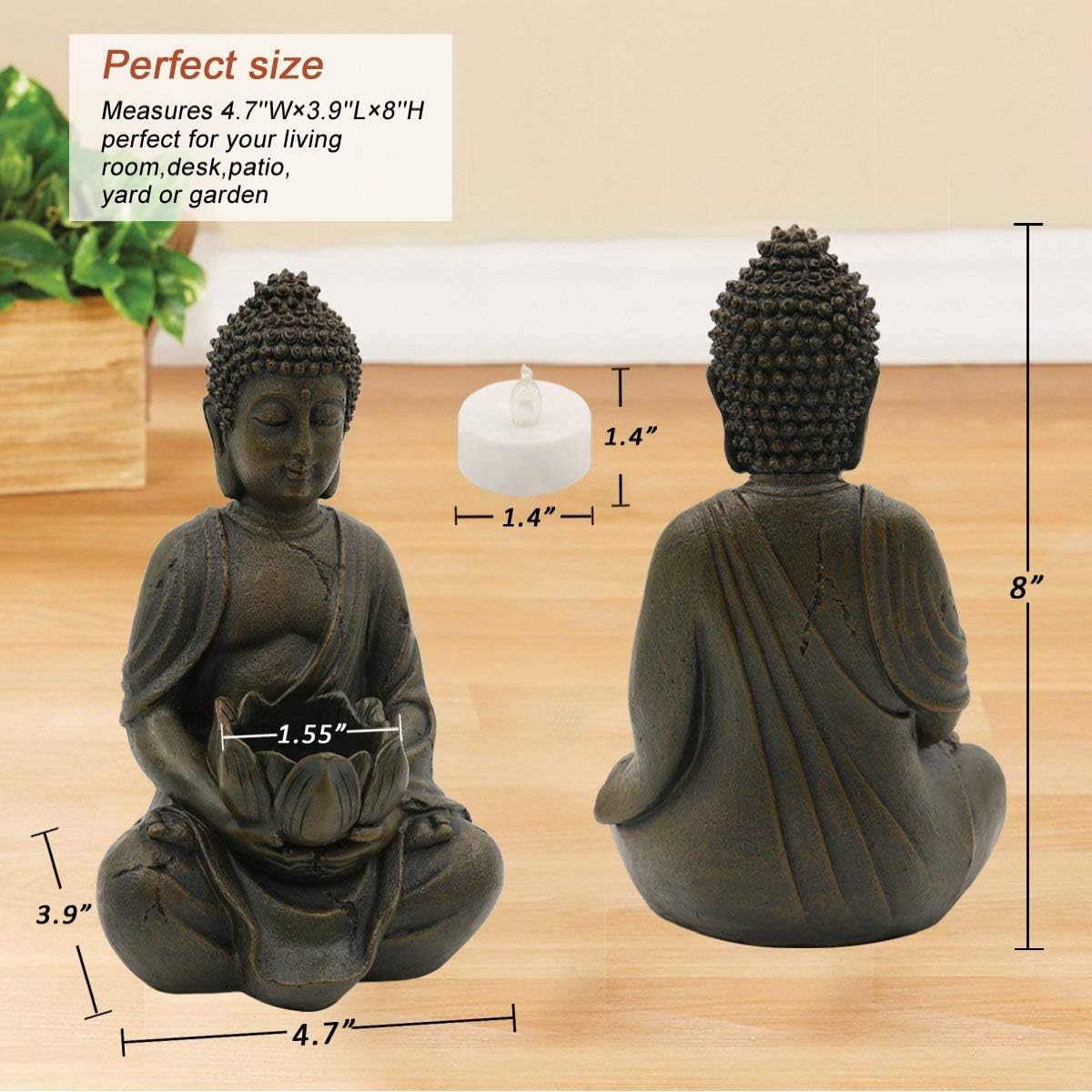Meditation Buddha Figurine with LED Tea Lights