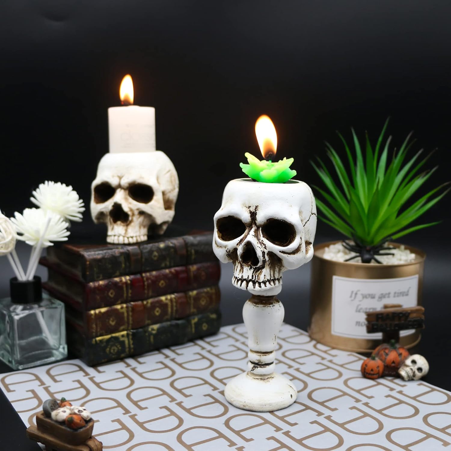 Skull Candle Holder - Gothic Tabletop Spooky Decor