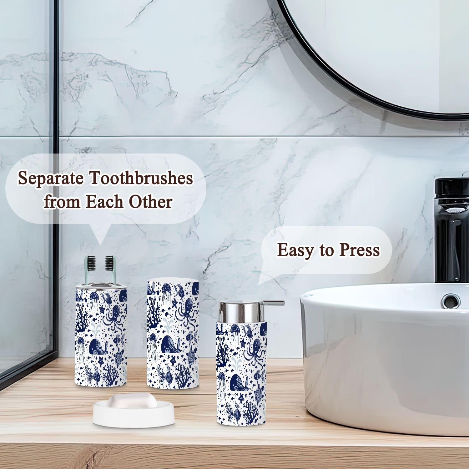 6-Piece bathroom Accessories Set Underwater Animals SeamoSEQ Durable and Functional