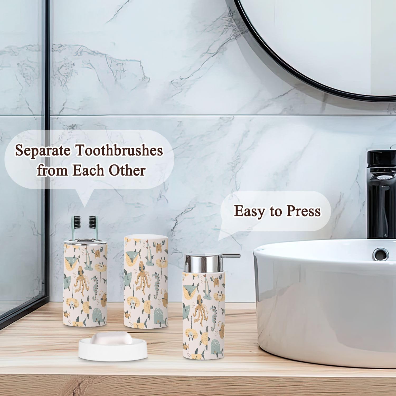 Bathroom Accessories 6-Piece Seashorse Set