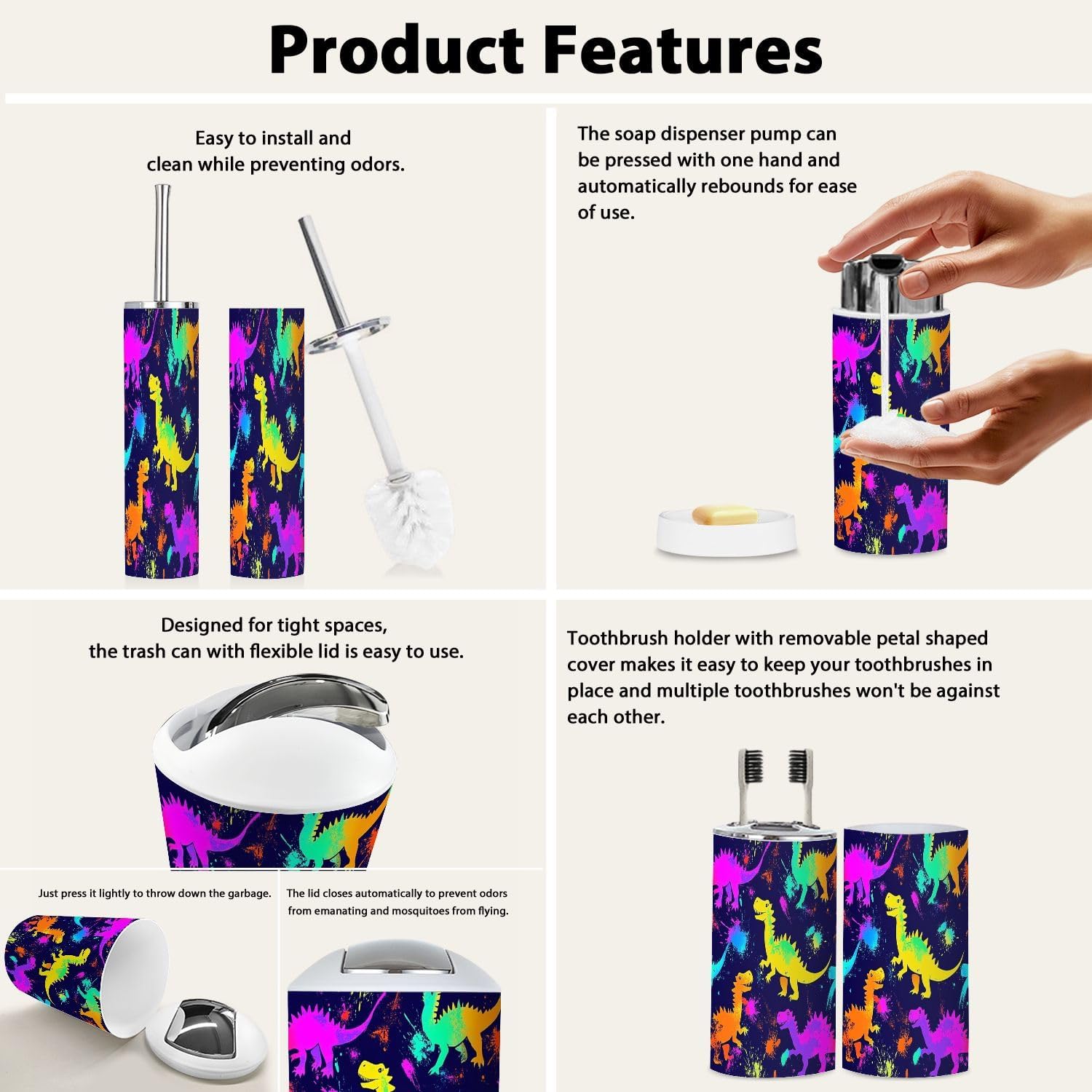 Boho Neon Bathroom Accessory Set 6 Pieces