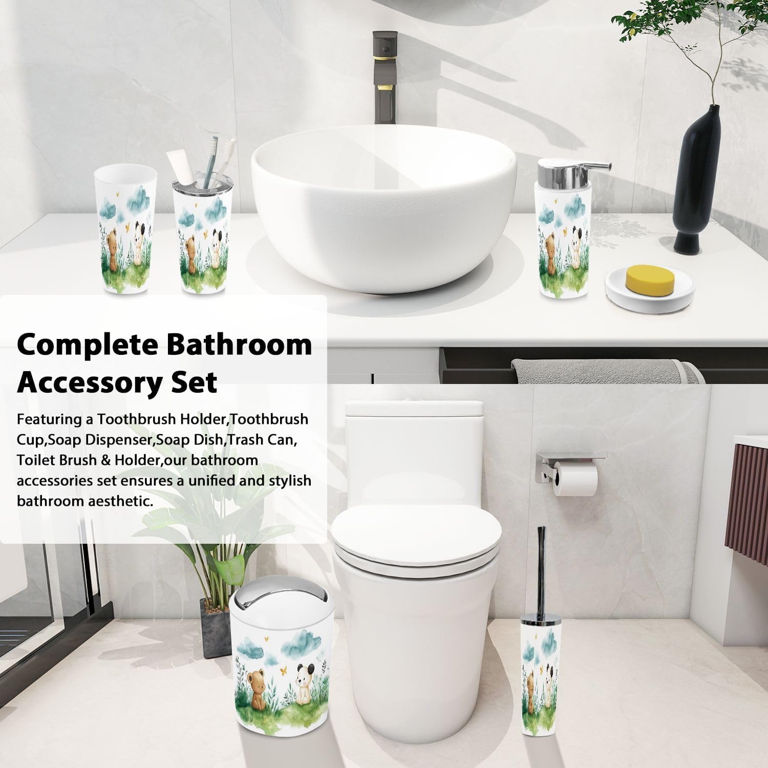 6-Piece Boho Bathroom Accessories Set for Children