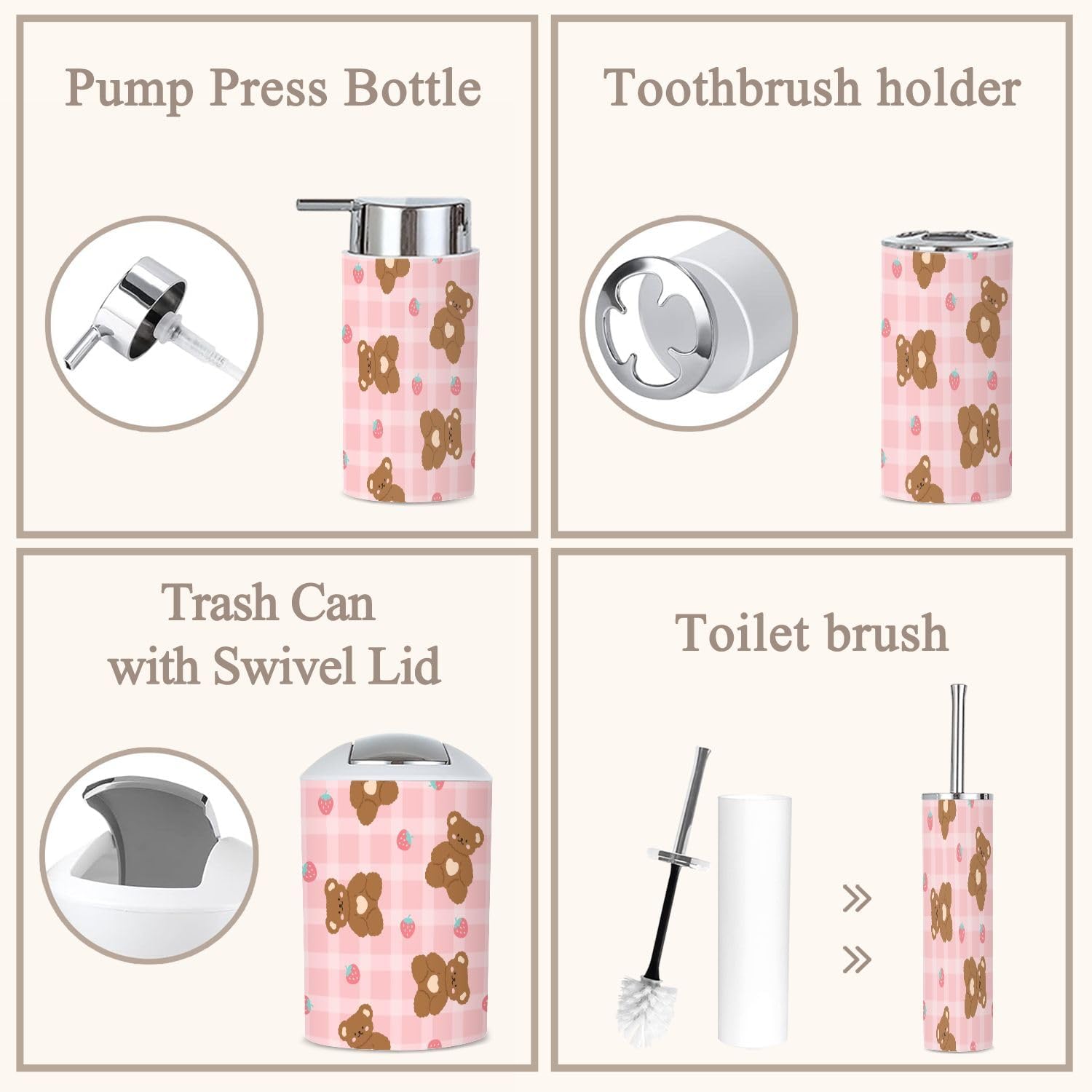 6-Piece Kawaii Bathroom Set Pink