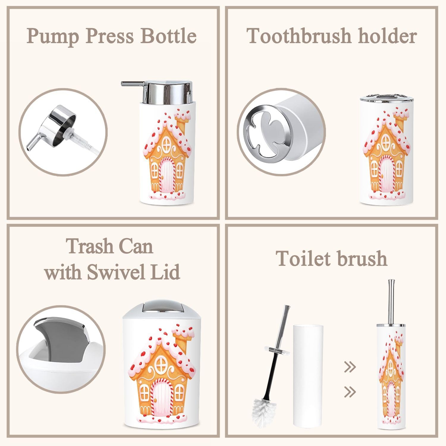 Stylish 6-Piece Bath Accessory Set Gingerbread House