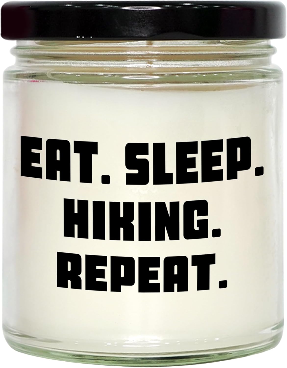 9oz Vanilla Soy Candle with Eat Sleep Hiking Repeat Quote