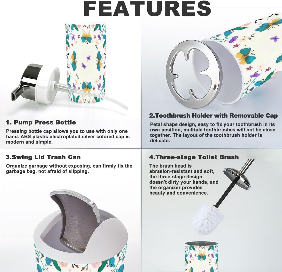 XNGJEMVWXOBathroom Accessory Set 6 Piece Purple Butterflies Brown Beetles Bath Set