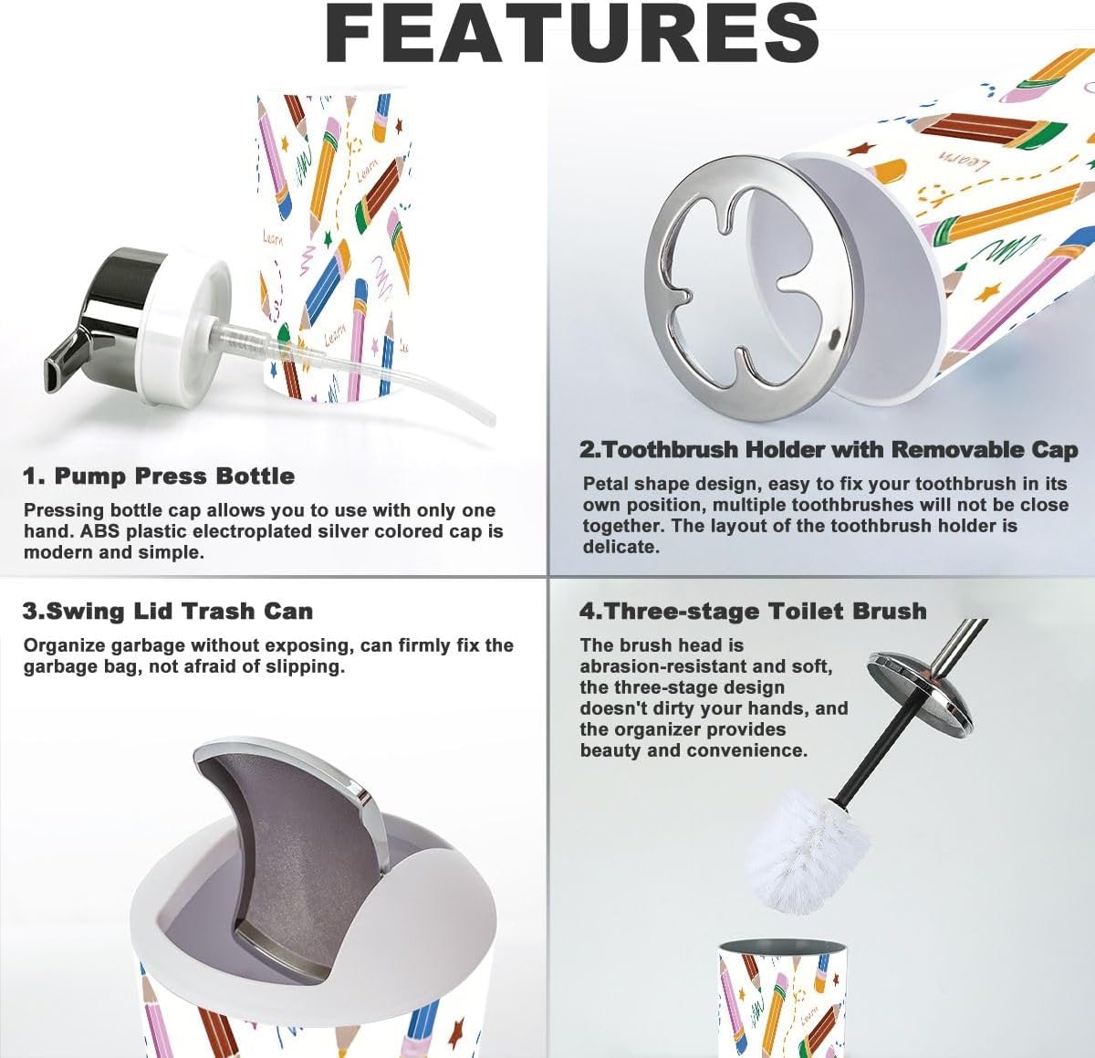 6-Piece Bathroom Set with Colorful Accessories