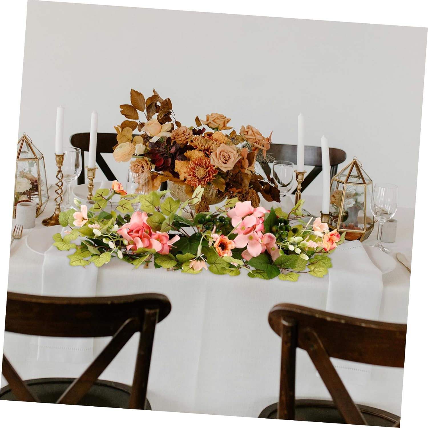 Vibrant 2-Piece Artificial Rose Vine Candle Holders for Weddings