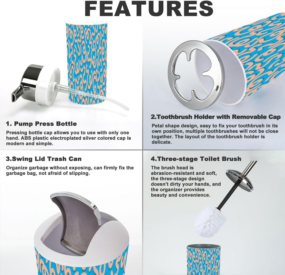 Fun Colorful Bathroom Accessory Set 6 Piece