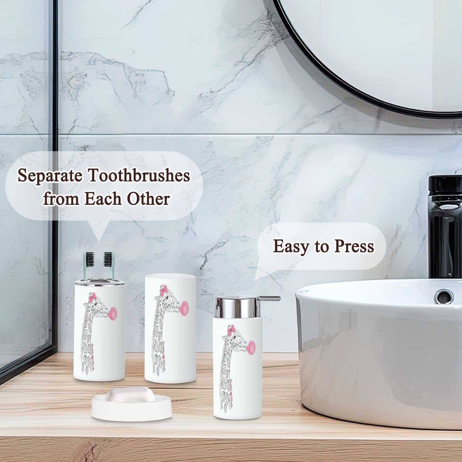JBNJANKDAV Hand Drawn Giraffe Bathroom Accessories Set