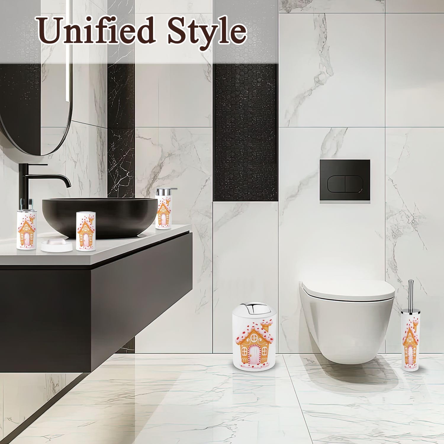Stylish 6-Piece Bath Accessory Set Gingerbread House
