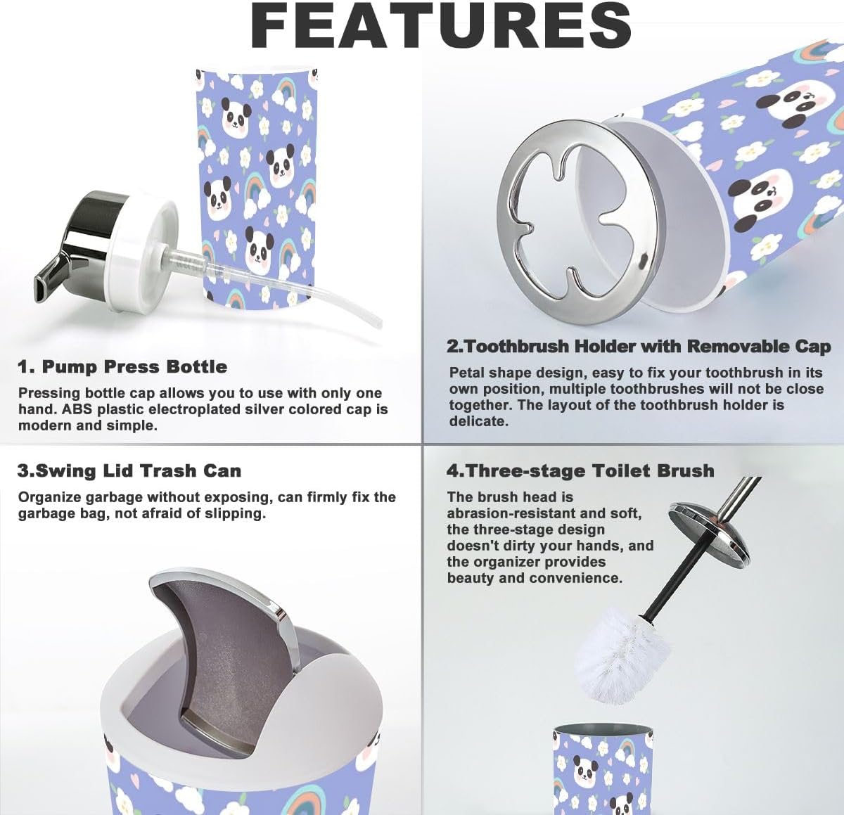 Stylish Kids Bathroom Set 6-Piece Kawaii Panda Bear Accessories